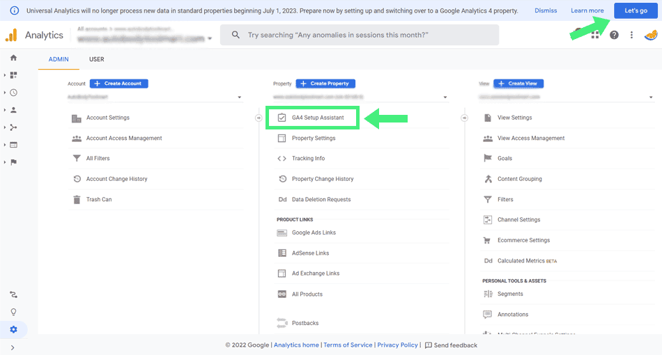 screenshot of GA4 Setup assistant