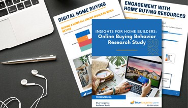 Three pages from the "Insights for Home Builders: Online Buying Behavior Research study" executive summary laying on a desk