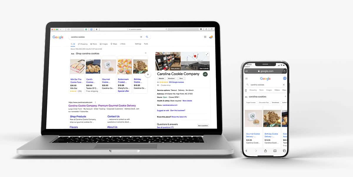Example of Google Shopping Ads on a Laptop and Phone